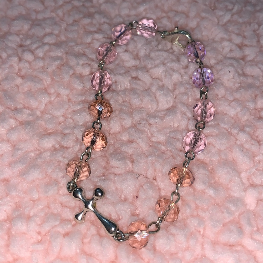 Vintage Silver cross pink bracelet
